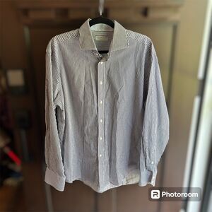 Jack Stone by Thomas Dean Mens Shirt L Stripe‎ Contrast Neck Cuff Long Sleeve